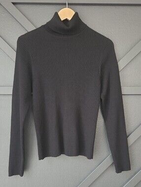 {Charter Club} Black Ribbed Wool Turtleneck Sweater Size Large